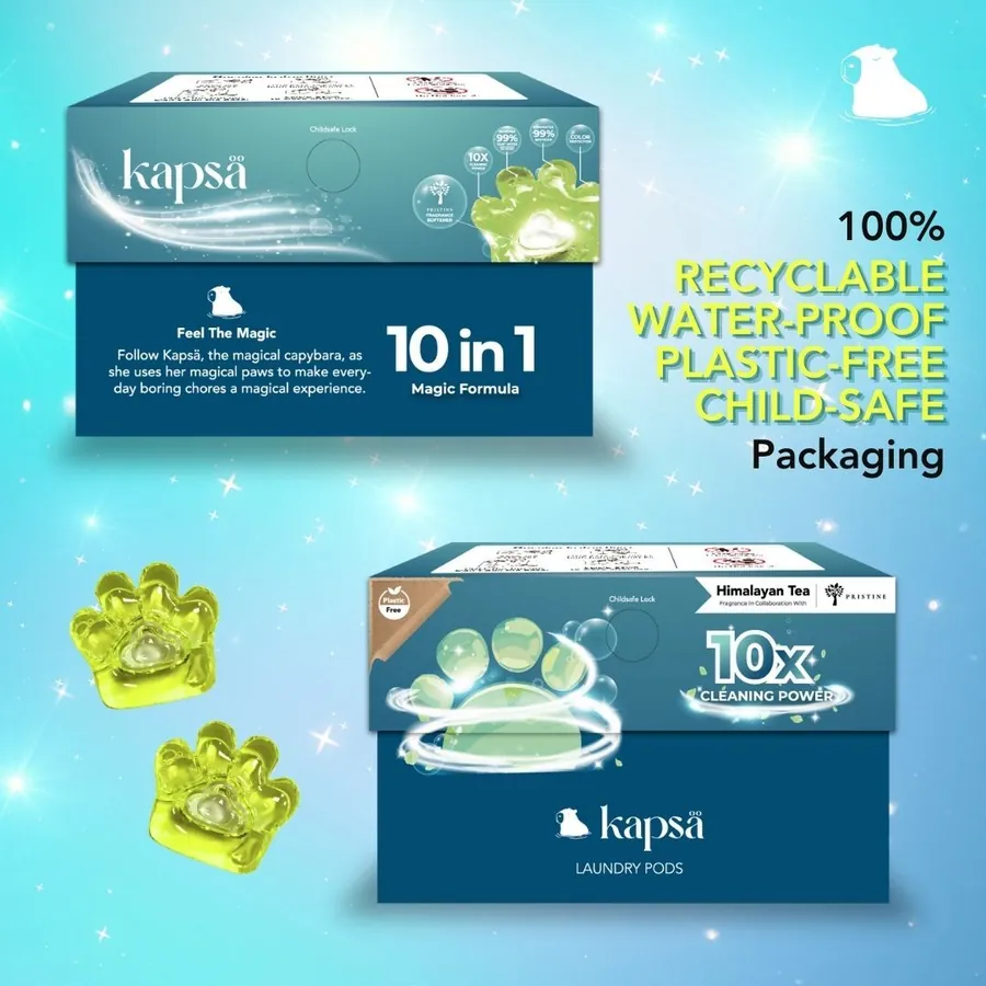 Kapsä laundry pod boxes: recyclable, waterproof, plastic-free and child-safe packaging